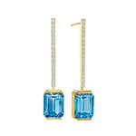 Yellow gold, blue topaz and brilliant diamonds earring