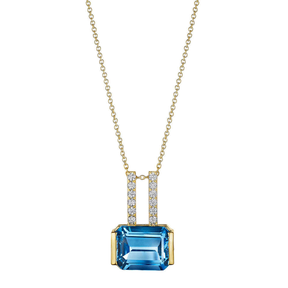Yellow gold, blue topaz and brilliant diamonds necklace