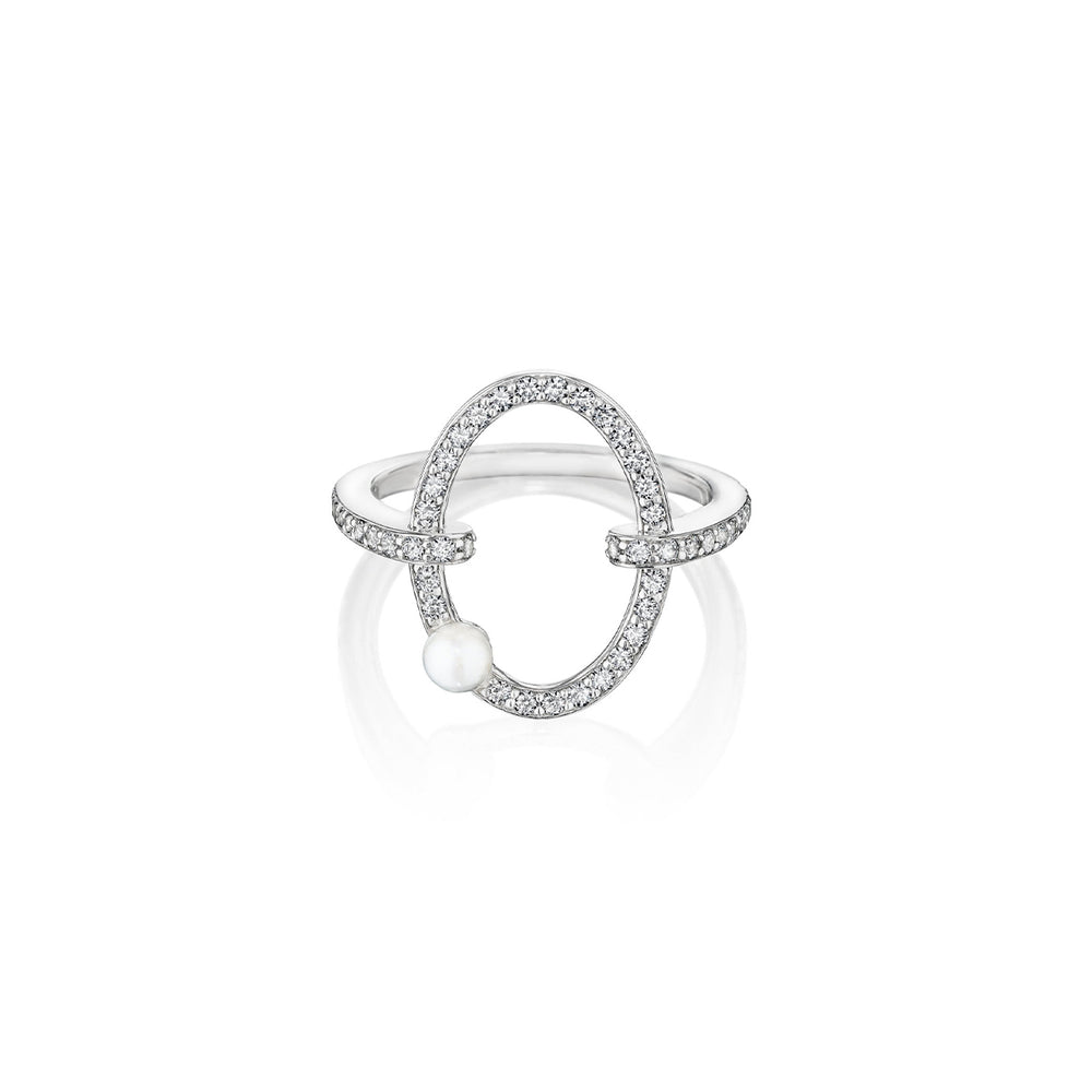 White gold, freshwater pearl and brilliant diamonds ring