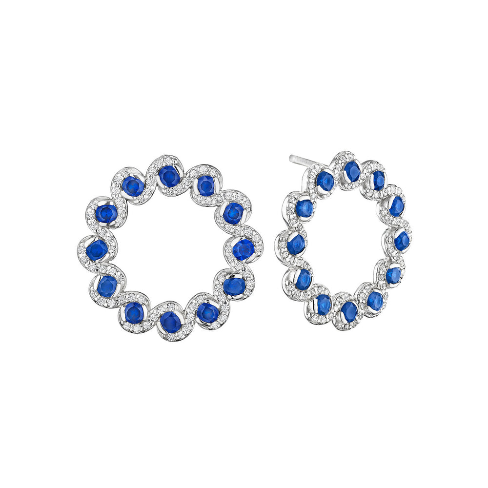 White gold, blue sapphires and brilliant diamonds earring