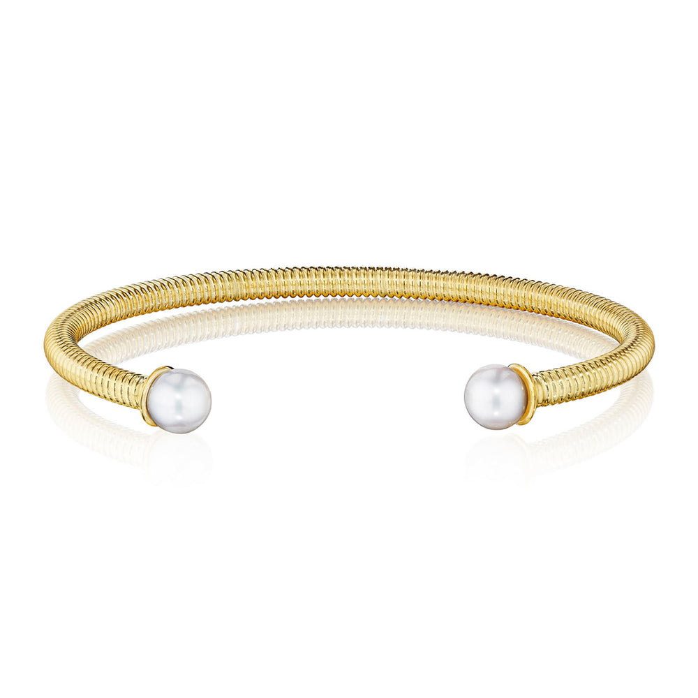 Yellow gold with freshwater pearl  bangle bracelet